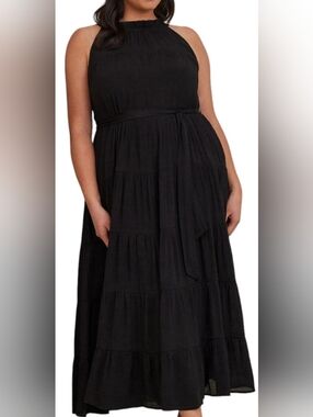 2X Torrid Deep Black Tiered Maxi Crepe Dress